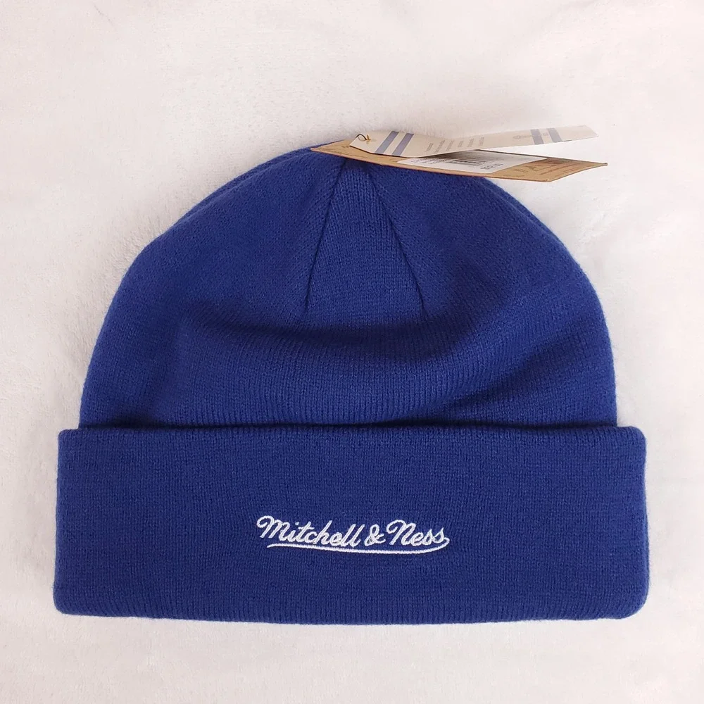 New York Rangers Mitchell & Ness NHL Cuff Knit Beanie Hat Cap Blue White NWT‎